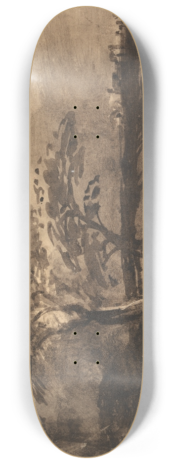 John Varley - River, Trees and Distant Town 8.25 inch art skate deck