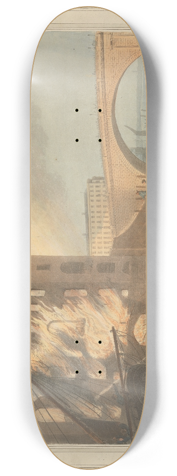 John William Edye - A View of Albion Mill on Fire 8.25 inch art skate deck