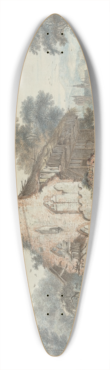 Hendrik de Meyer II - Rustic Watermill in a Gothic Ruin 39.3 inch art pintail longboard deck