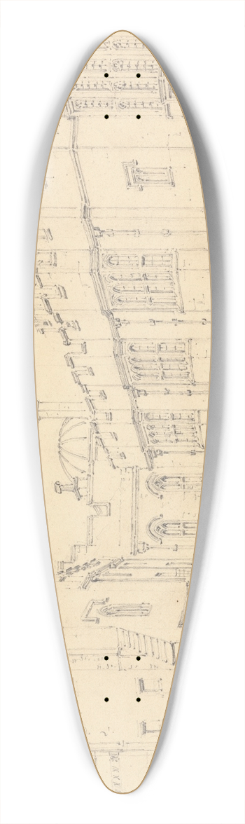 Henry Edridge - Queen Elizabeths Gallery and Black Princes Gate, Windsor 39.3 inch art pintail longboard deck