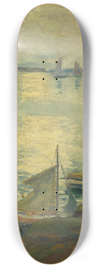 Jonas Lie - Coast Scene with Ships 8.25 inch art skate deck