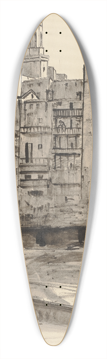 Hermann Lismann - Girona vom Fluss aus gesehen, im Hintergrund der Turm der Kathedrale 39.3 inch art pintail longboard deck