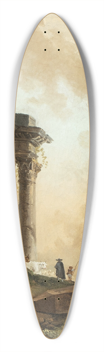 Hubert Robert - Drovers and their livestock before a ruined arch and obelisk 39.3 inch art pintail longboard deck