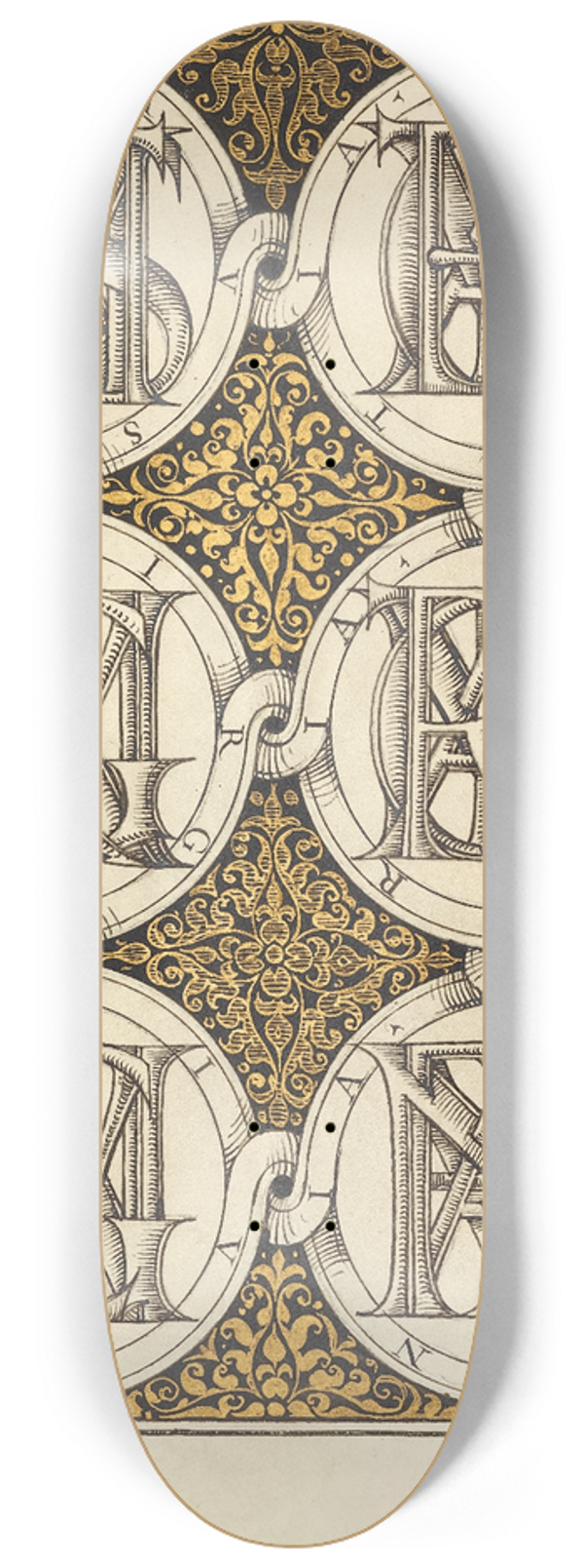 Joris Hoefnagel - Superimposed Letters Spelling the Names of Illustrious Women of Ancient Rome 8.25 inch art skate deck