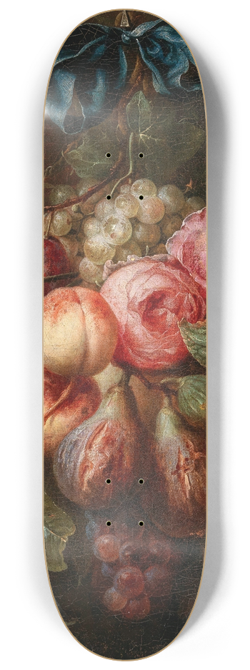 Joris van Son - Fruit and flowers hanging from a ribbon 8.25 inch art skate deck