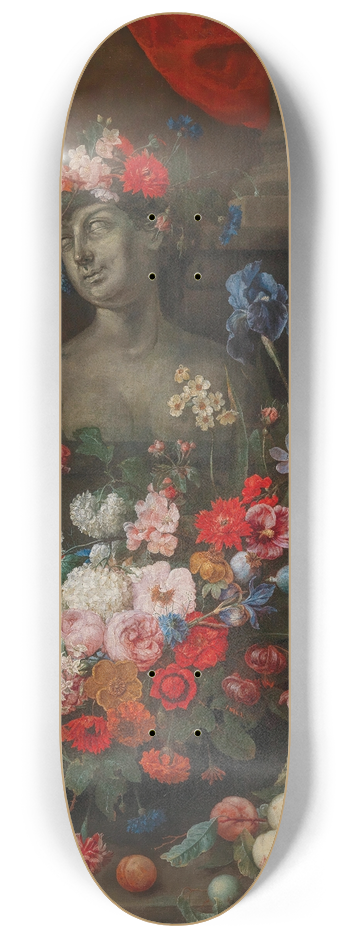 Joris van Son - Fruit and flowers surrounding a stone bust of the Goddess Flora 8.25 inch art skate deck