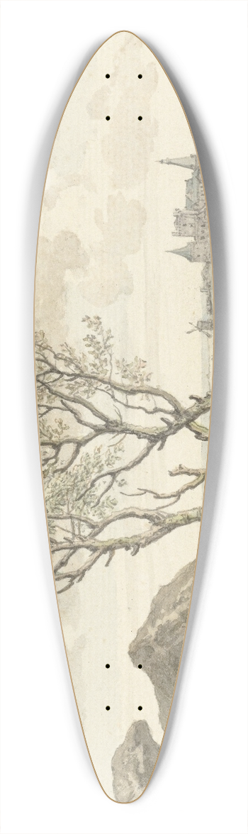 Isaac de Moucheron - Gezicht op het kasteel van Bentheim 39.3 inch art pintail longboard deck