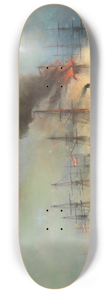 Josef Carl Berthold Pttner - The sea battle at Helgoland on 9 May 1864 8.25 inch art skate deck