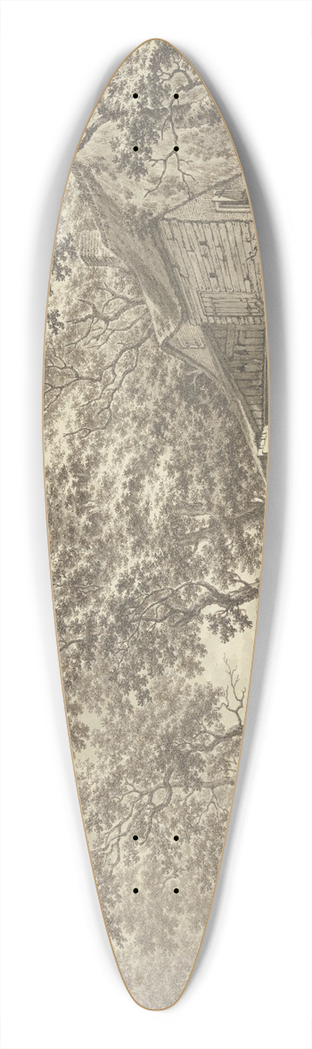 Jacob Cats - An einer Scheune halten Reiter, an einem Tisch zwei Trinkende, dabei eine kleine Herde Vieh 39.3 inch art pintail longboard deck