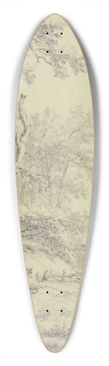 Jacob Cats - Bei einer Baumgruppe an einem Zaun liegendes Vieh, rechts eine Frau mit einem Eimer 39.3 inch art pintail longboard deck
