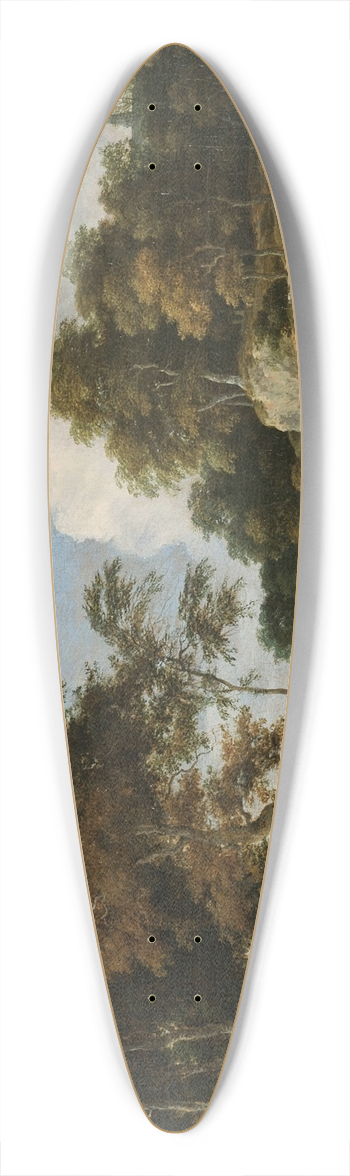 Jacob van Ruisdael - A Wooded River Landscape With A Bridge, A Church Beyond 39.3 inch art pintail longboard deck
