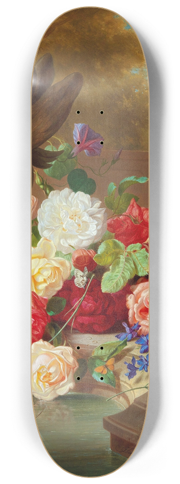 Josef Schuster - Blumenstck Mit Schmetterling In Einer Parklandschaft 8.25 inch art skate deck