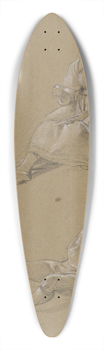 Jakob Becker - Studienblatt; Auf de Erde sitzendes Bauernmdchen; schlafender Bauernjunge 39.3 inch art pintail longboard deck