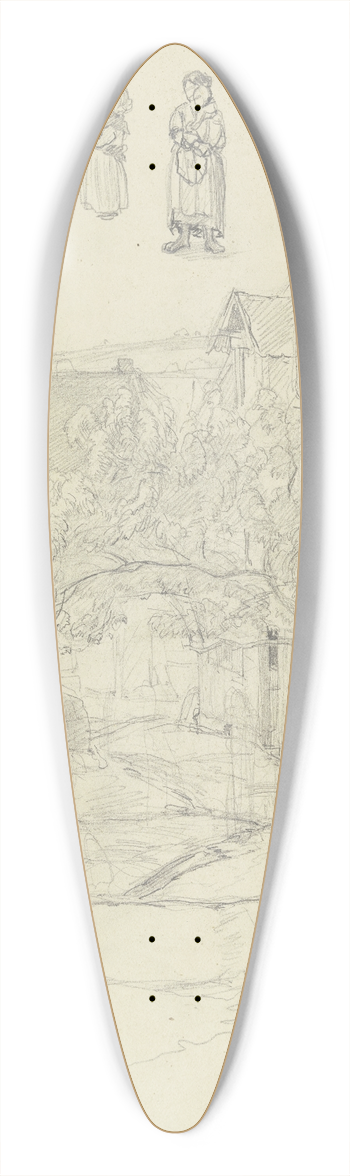 Jakob Frchtegott Dielmann - Studienblatt; Ansicht einer Strae in Kronberg, oben verschiedene Figurenstudien. 39.3 inch art pintail longboard deck