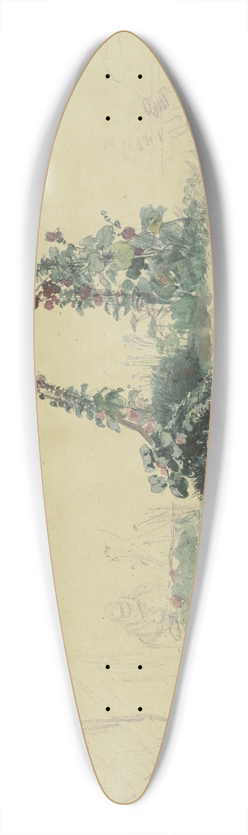 Jakob Frchtegott Dielmann - Two hollyhocks 39.3 inch art pintail longboard deck
