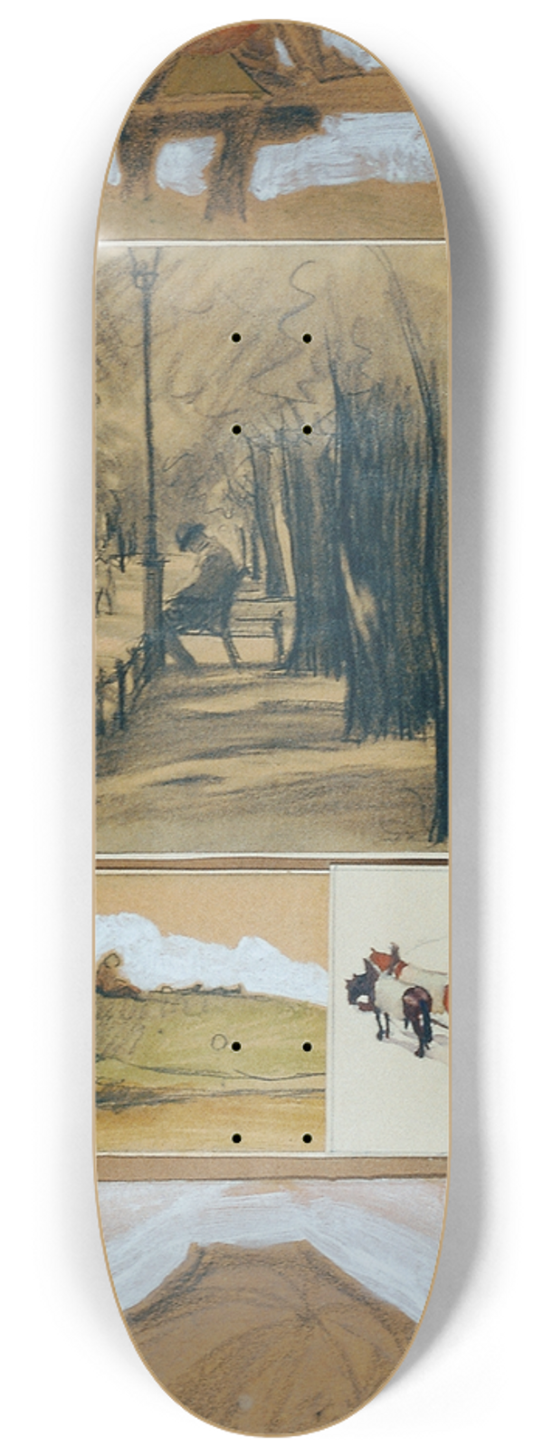 Josef Wawra - Studien aus dem Park (7 Skizzen) 8.25 inch art skate deck