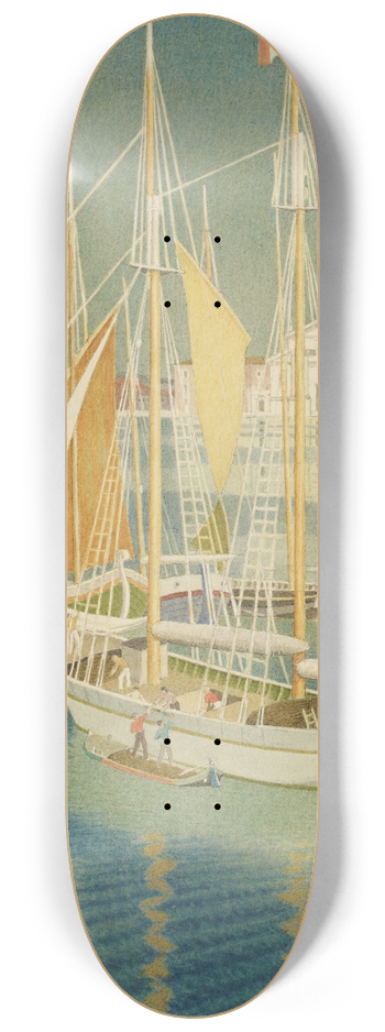 Joseph Edward Southall - Ships from the Adriatic, Venice 8.25 inch art skate deck