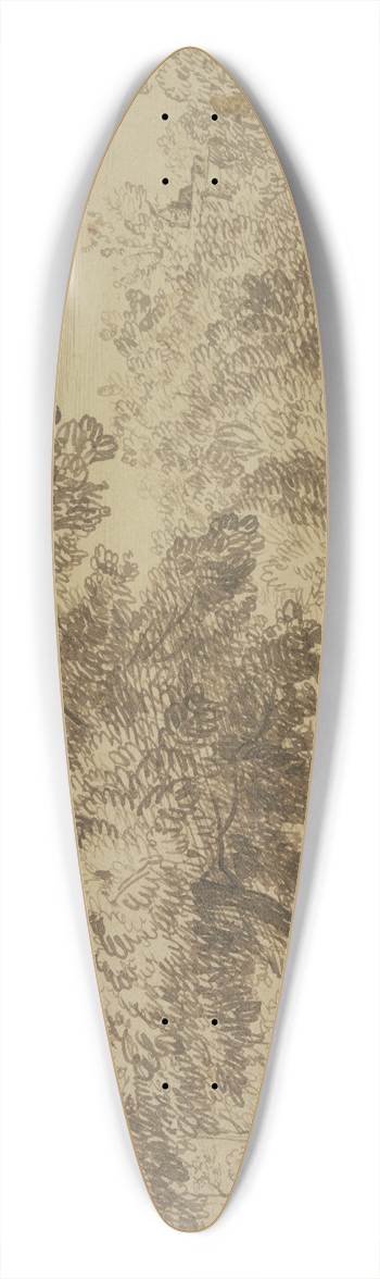 Jan Lievens - Waldpartie, zwei Reiter sprengen einen Hirsch durchs Wasser, eine Dame zu Pferde sieht zu 39.3 inch art pintail longboard deck