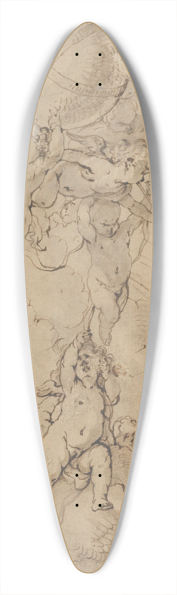 Jan Thomas - Putti in Clouds, Supporting a Globe 39.3 inch art pintail longboard deck