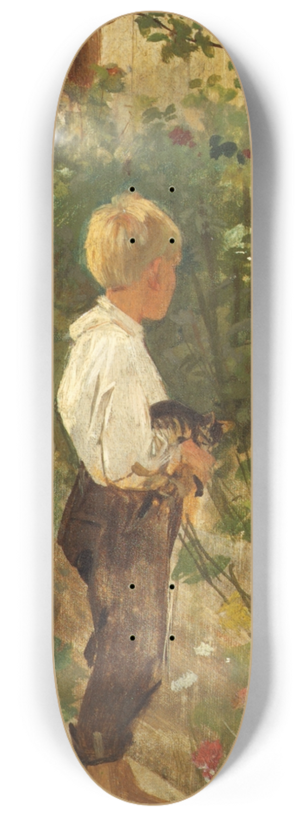 Joseph Hasslwander - Knabe mit Katze im Garten 8.25 inch art skate deck