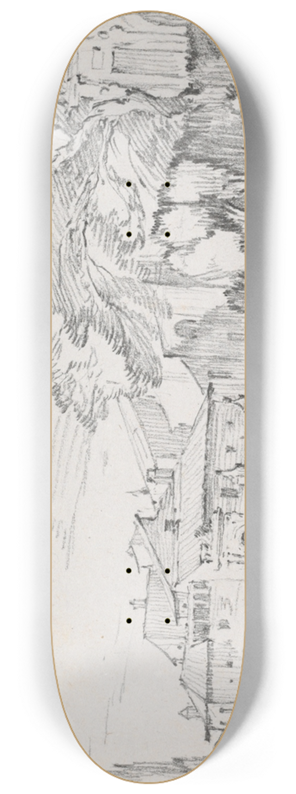 Joseph-Marie Vien - Houses and a Garden on a Hillside in Italy 8.25 inch art skate deck