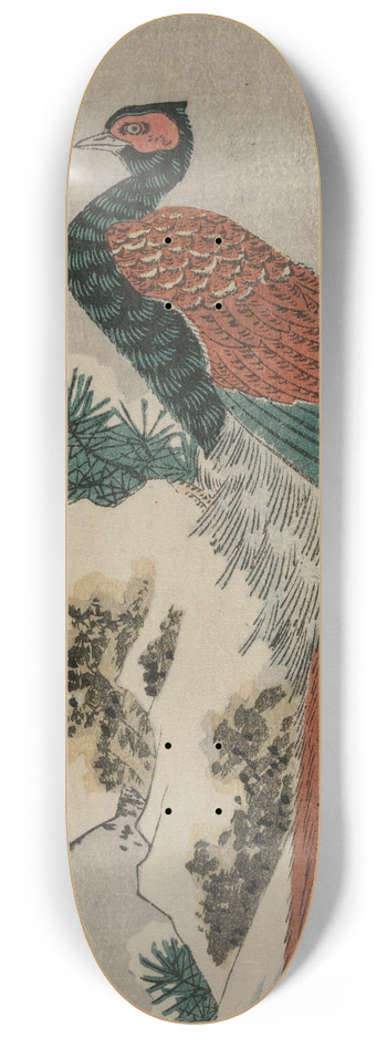 And Hiroshige - Copper Pheasant by Snowy Waterfall 8.25 inch art skate deck