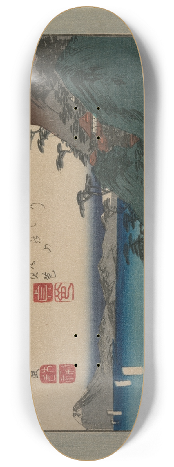 And Hiroshige - Evening Bell at Mii Temple, from the series Eight Views of Omi Province 8.25 inch art skate deck
