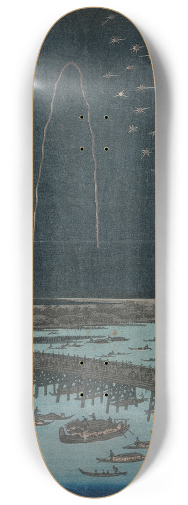 And Hiroshige - Fireworks at Rygoku, from the series One Hundred Views of Famous Places in Edo 8.25 inch art skate deck