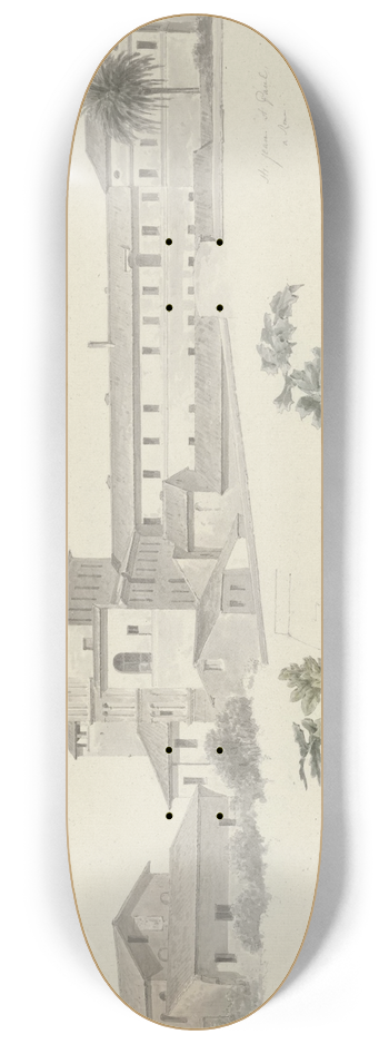 Josephus Augustus Knip - The Basilica of Santi Giovanni e Paolo in Rome, with Two Studies of Plants 8.25 inch art skate deck