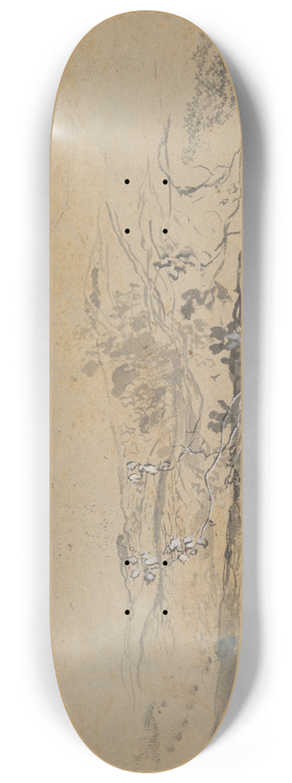 Joseph Werner the Younger - Study of a Cypress and Two Overgrown Trees 8.25 inch art skate deck