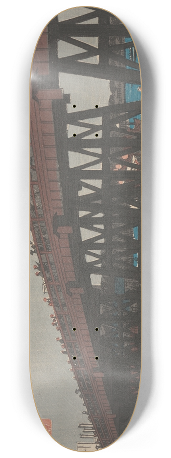 And Hiroshige - Rygoku; Fireworks at Rygoku (hanabi) 8.25 inch art skate deck