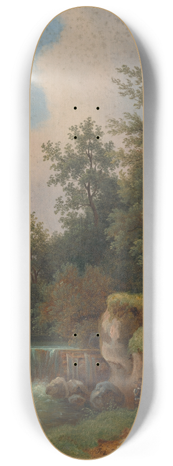 Jozef Jon - Landscape with Castle and Dam 8.25 inch art skate deck