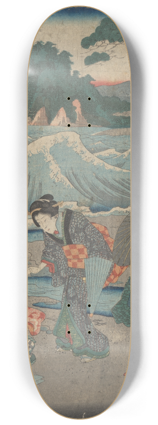 And Hiroshige - Three Women and Waves 8.25 inch art skate deck