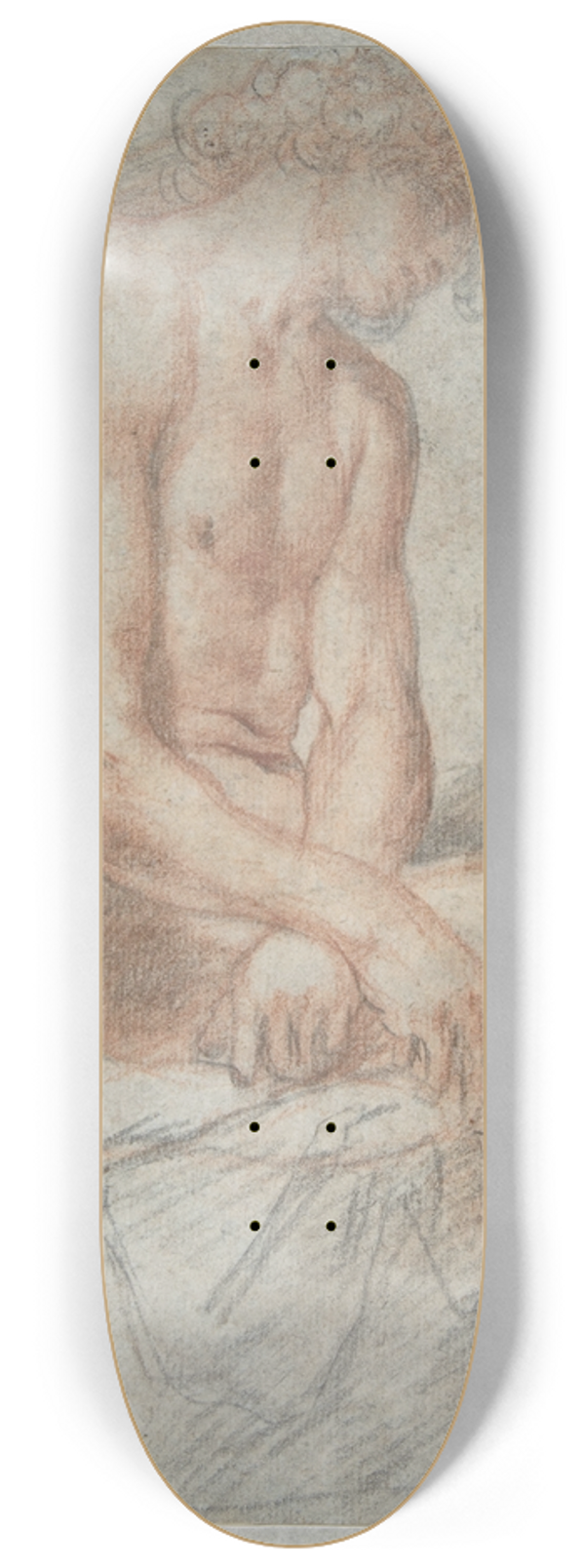 Juan Carreo de Miranda - Study of a seated male figure 8.25 inch art skate deck