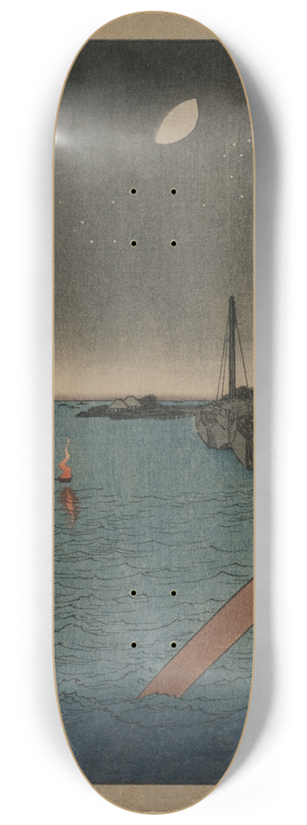 And Hiroshige - Tsukudajima from  Eitai Bridge, from the series One Hundred Views of Famous Places in Edo 8.25 inch art skate deck