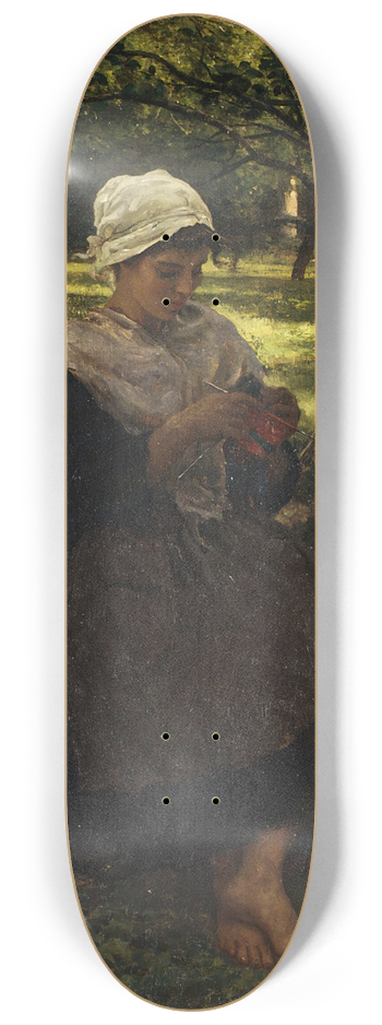Jules Breton - A Peasant Girl Knitting 8.25 inch art skate deck