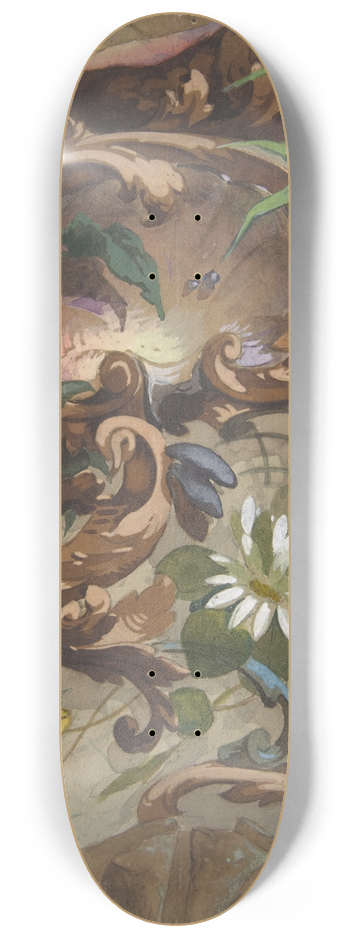 Jules-Edmond-Charles Lachaise - Design for wallpaper featuring shells, waterlilies, and cattails 8.25 inch art skate deck