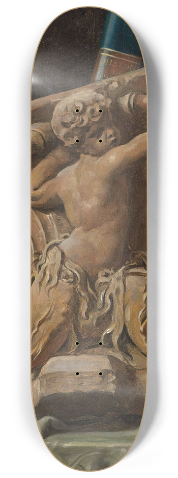 Julien Lopold Boilly - Trompe Loeil Of A Bookshelf With A Terracotta Relief 8.25 inch art skate deck