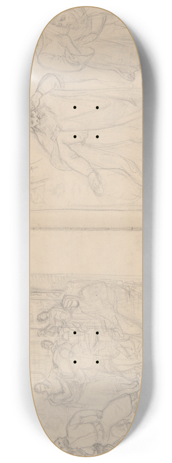 Jzef Simmler - Sketches of figural compositions  the scene inside a manor house and the scene with a diviner 8.25 inch art skate deck