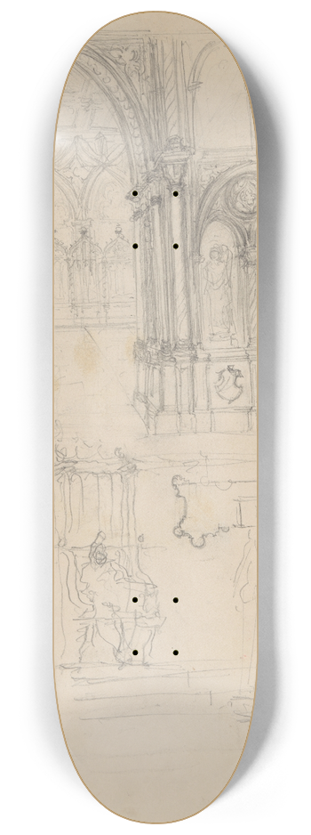 Jzef Simmler - Sketches of fragments of Gothic architecture 8.25 inch art skate deck