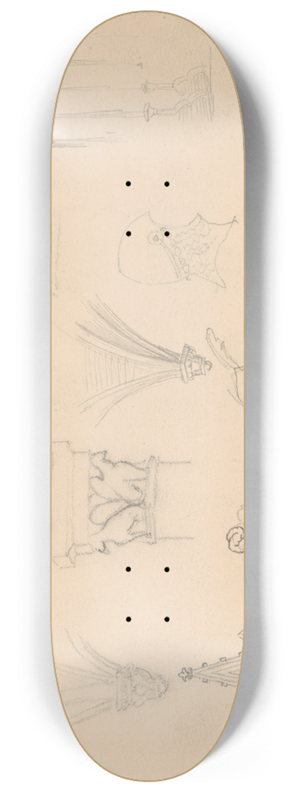 Jzef Simmler - Sketches of Roman and Gothic architectural details and medieval armour 8.25 inch art skate deck