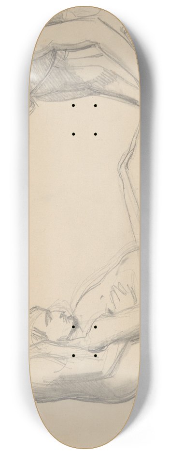 Jzef Simmler - Sketch of nude men to the scene with Nicodemus and Joseph of Arimathea supporting the dead body of Christ to the painting Entombment 8.25 inch art skate deck