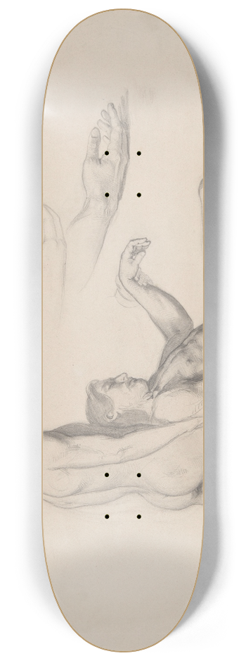 Jzef Simmler - Study of nude males to the scene with Nicodemus supporting Christs body to the painting Entombment 8.25 inch art skate deck