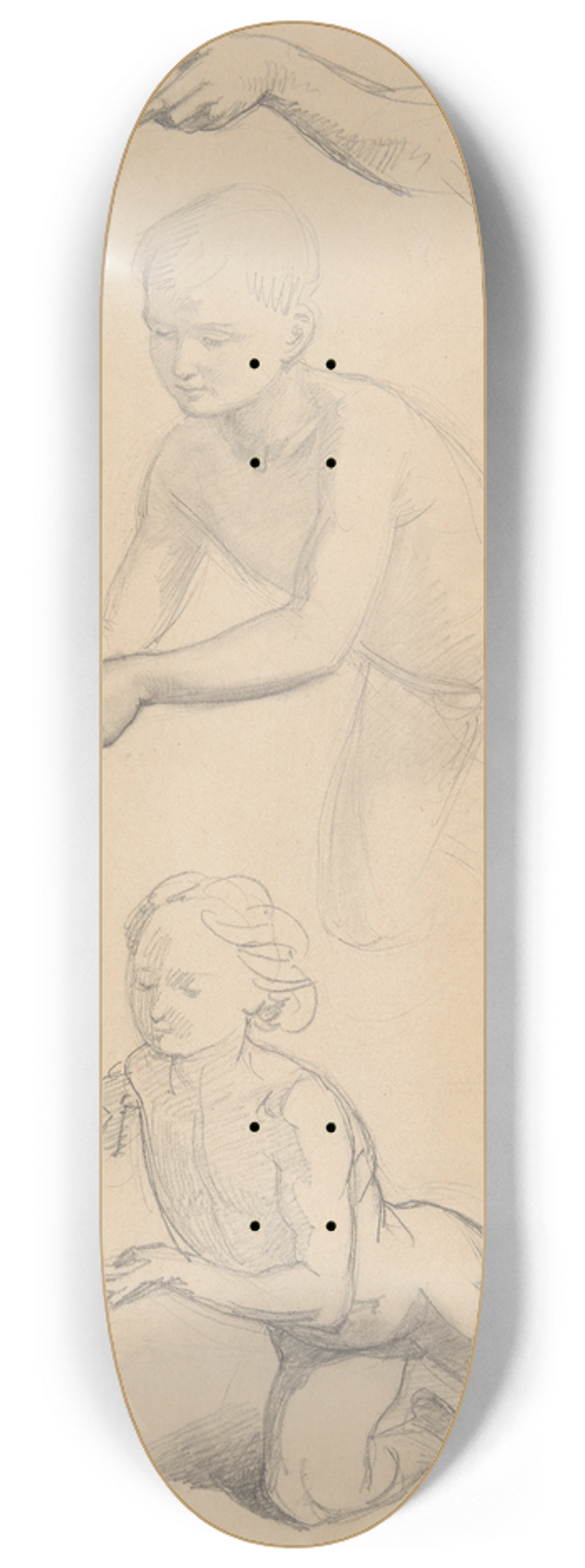 Jzef Simmler - Two sketches of a nude boy 8.25 inch art skate deck