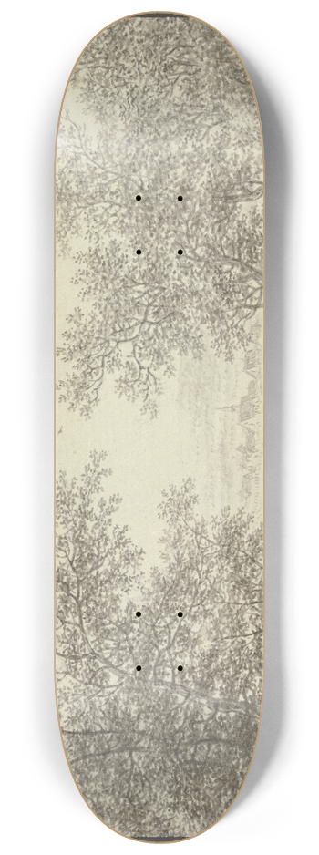 Karl Franz Kraul - Waldausgang mit Blick auf ein Drfchen, im Vordergrund vier Figuren 8.25 inch art skate deck