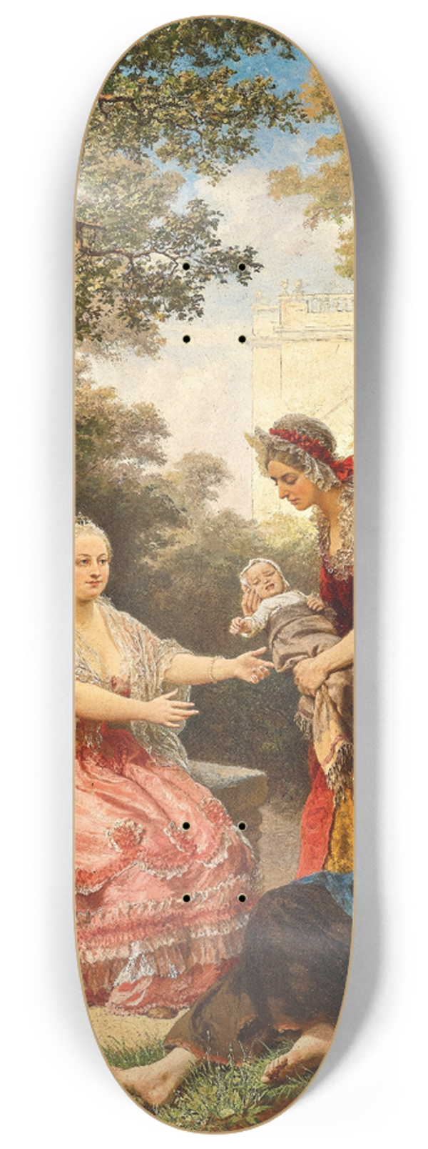 Karl von Blaas - Empress Maria Theresa Taking Care of the Infant of a Poor Woman in the Garden of Schnbrunn Palace 8.25 inch art skate deck