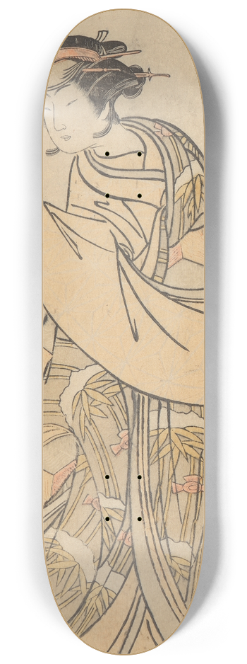 Katsukawa Shunch - One of the Segawas as a Salt Woman holding a high rose hat 8.25 inch art skate deck