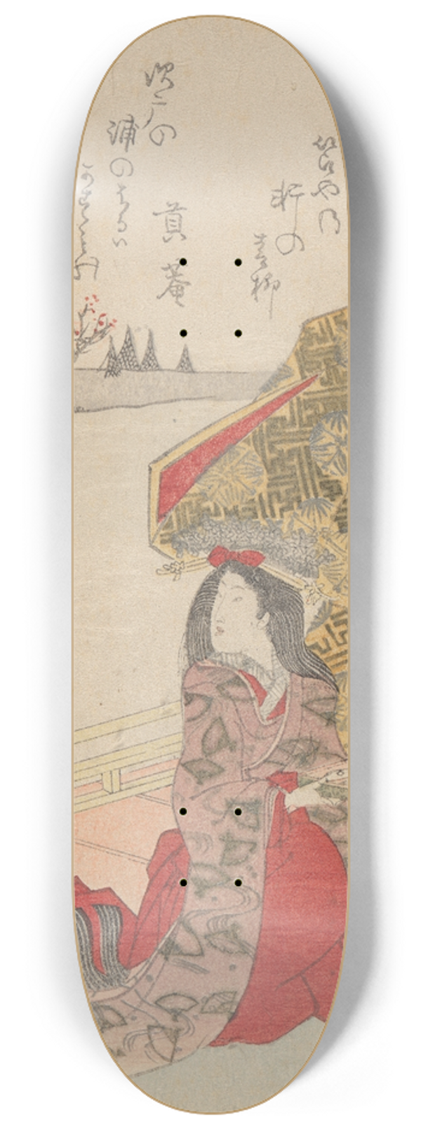 Katsukawa Shun'ei - Man in Robe of Gold Embroidery, Woman Kneeling 8.25 inch art skate deck