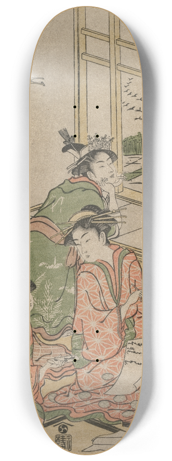 Katsukawa Shunzan - Courtesans at Leisure from the series The Six Immortal Poets 8.25 inch art skate deck
