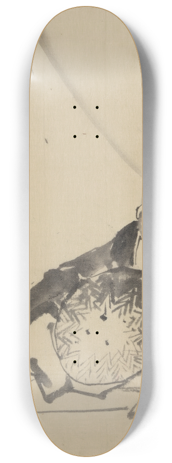Katsushika Hokusai - A monk reclining, holding a large conical hat in front of him, with view of Mount Fuji in the background 8.25 inch art skate deck